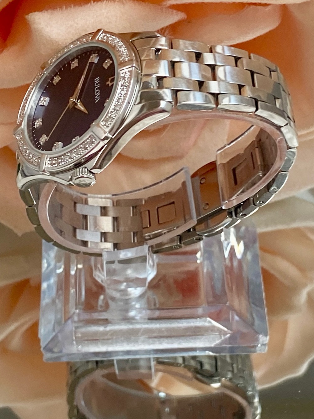 Bulova Diamond Accented Bezel & Dial Blue Mother of Pearl Dial Stainless Watch - Picture 7 of 16